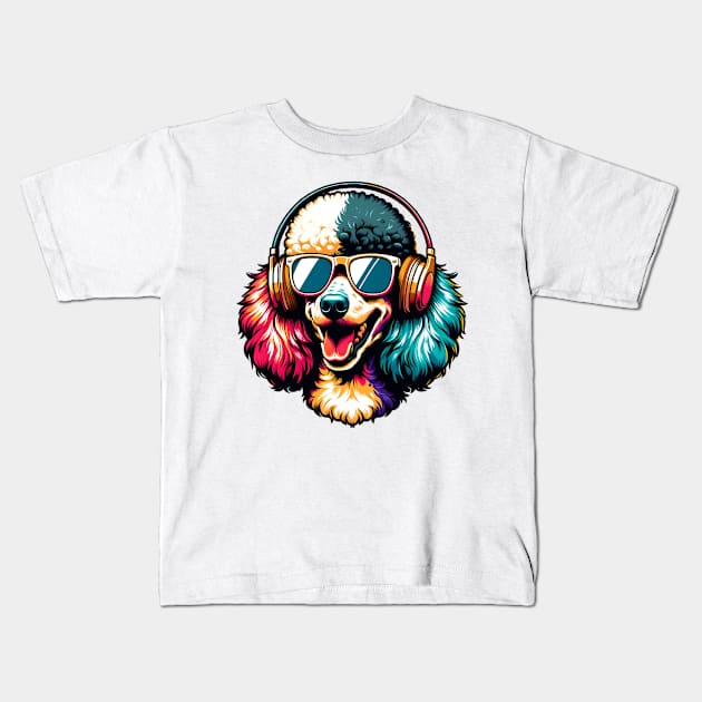 Smiling DJ Poodle Rocks the Party Night Kids T-Shirt by ArtRUs